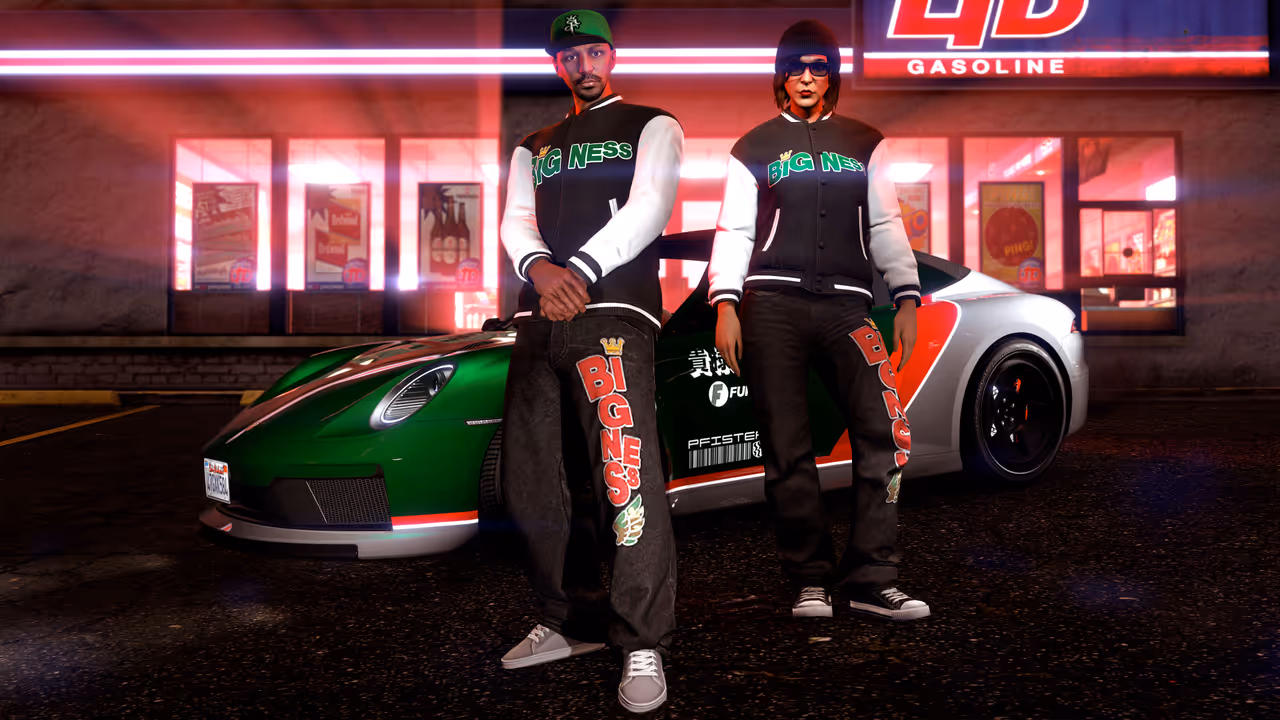 GTA Online, Official, Character, Clothes, GTA Online Protagonist, Bigness Crowned Varsity Jacket, Bigness Crowned Wide Pants