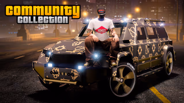 GTA Online, Vehicle, Character, Clothes, Official, HVY Nightshark, Off-Road, GTA Online Protagonist,  Community Collection, Homies Sharp Tee, Benny’s Fitted Cap