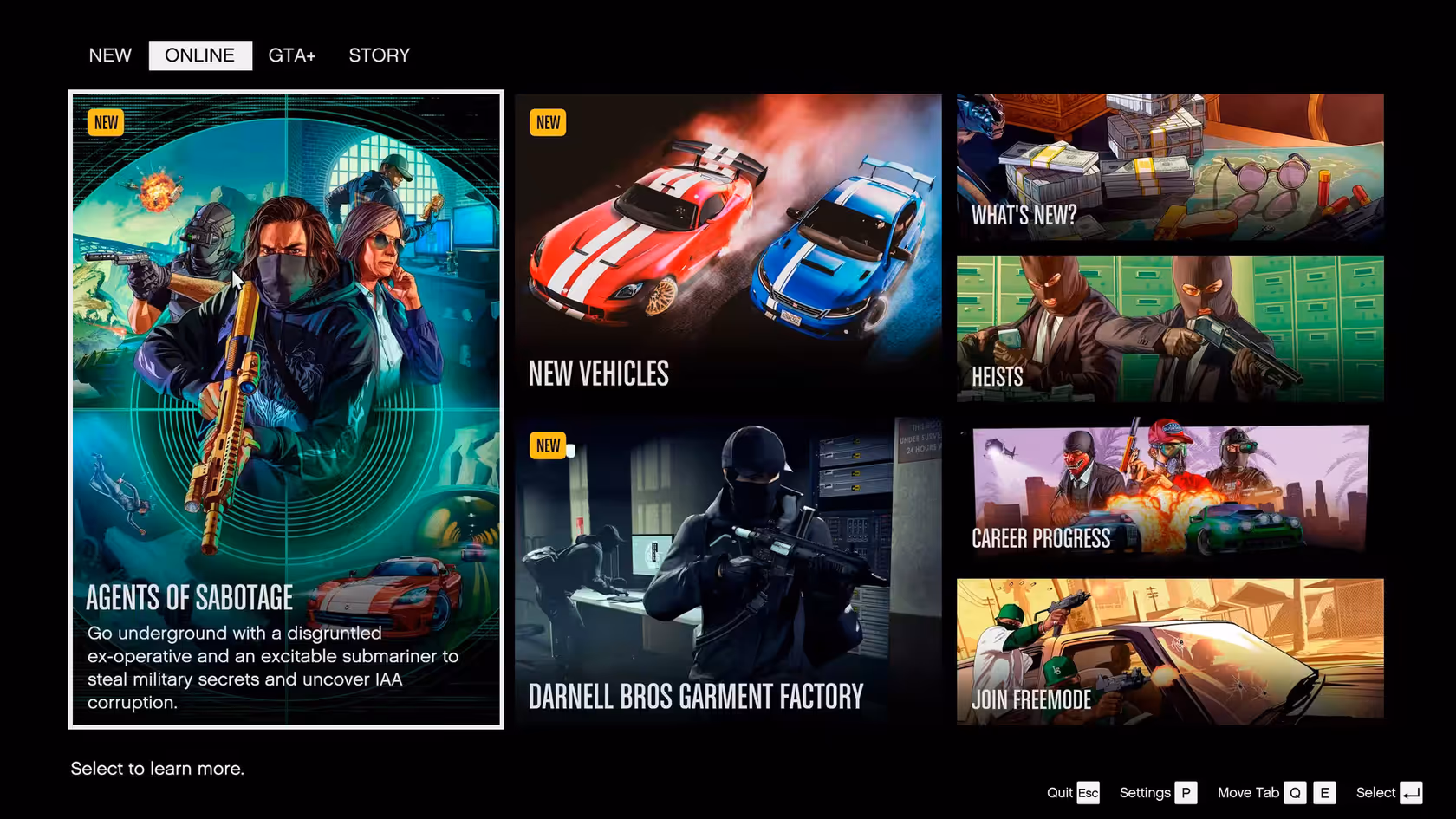 Refreshed Landing Page in GTA Online on PC