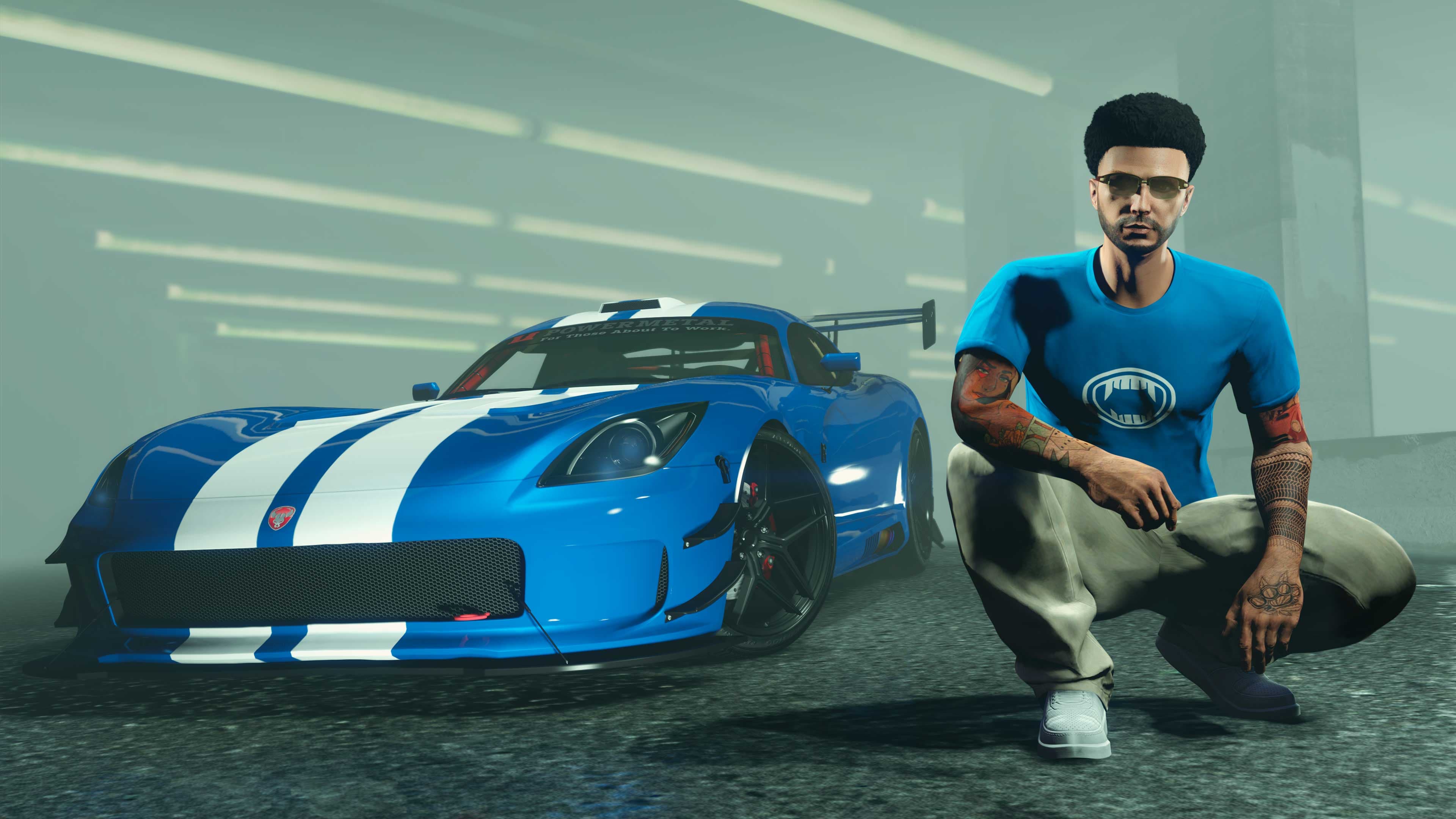 GTA Online, Official, Character, Clothes, Vehicle, GTA Online Protagonist, Blue Banshee Tee, Bravado Banshee GTS