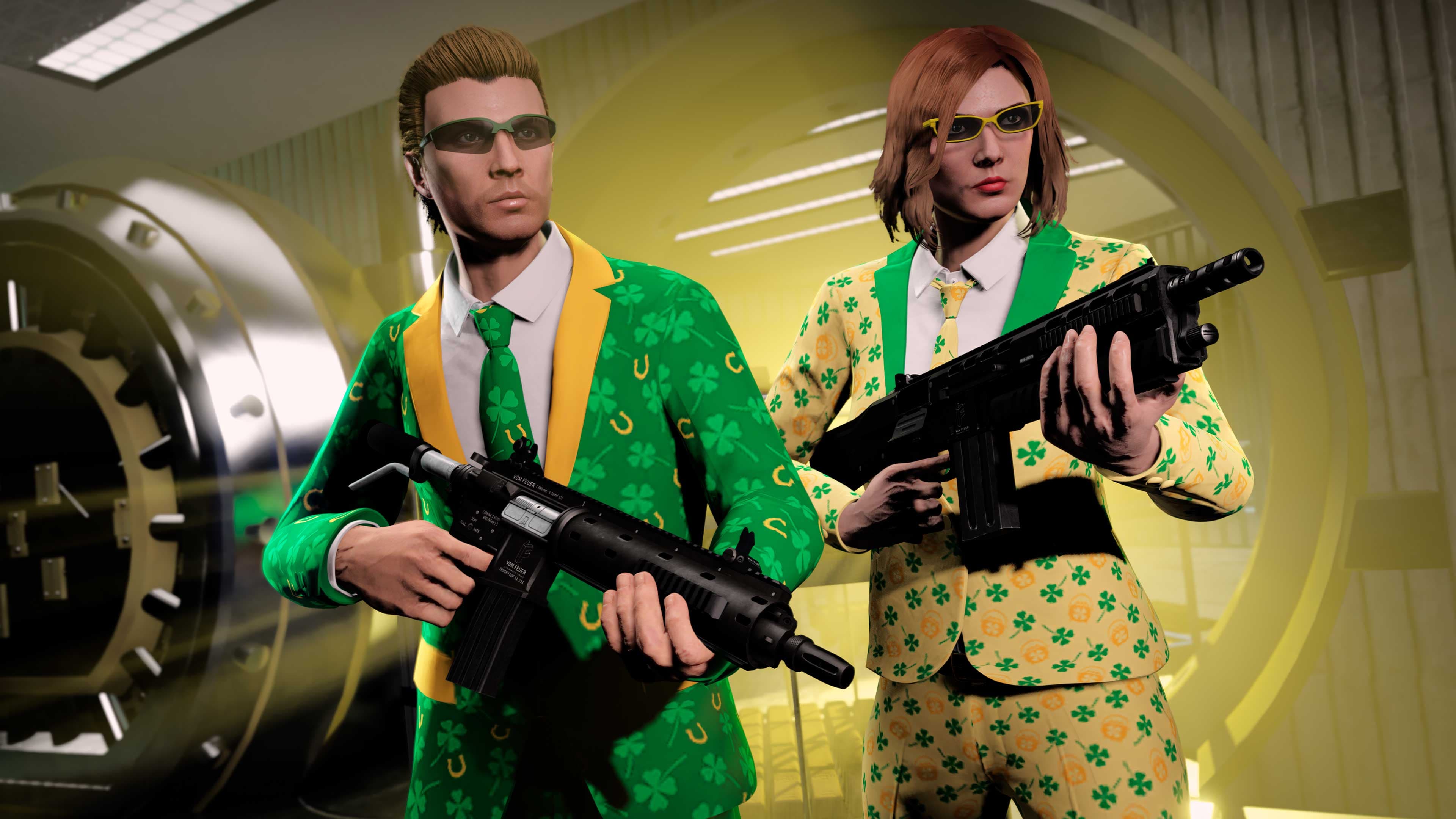 GTA Online, Official, Character, Clothes, GTA Online Protagonist, Lucky Clover Outfit, Golden Clover Outfit