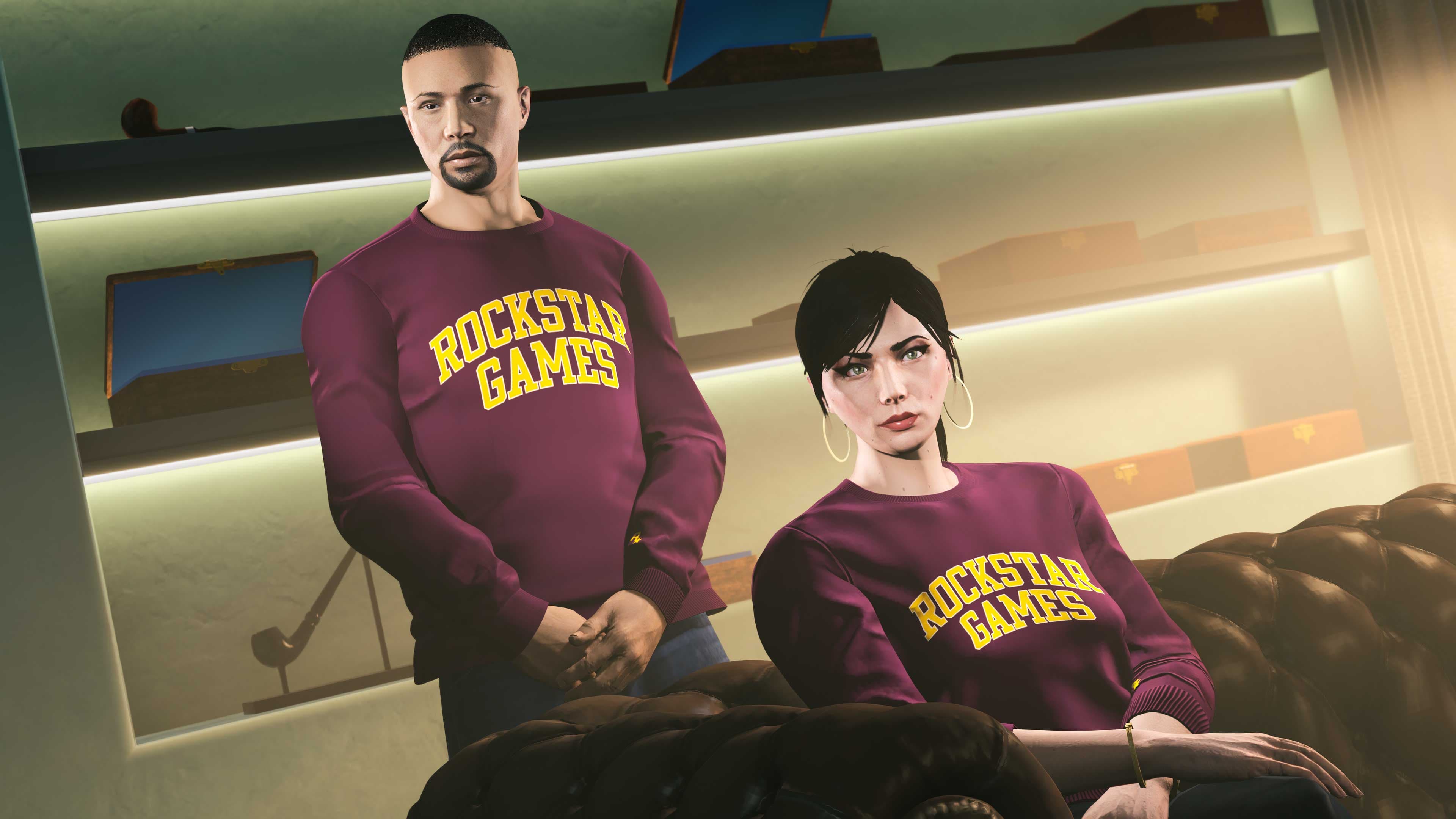 GTA Online, Official, Character, Clothes, GTA Online Protagonist, Burgundy Rockstar Varsity Crewneck
