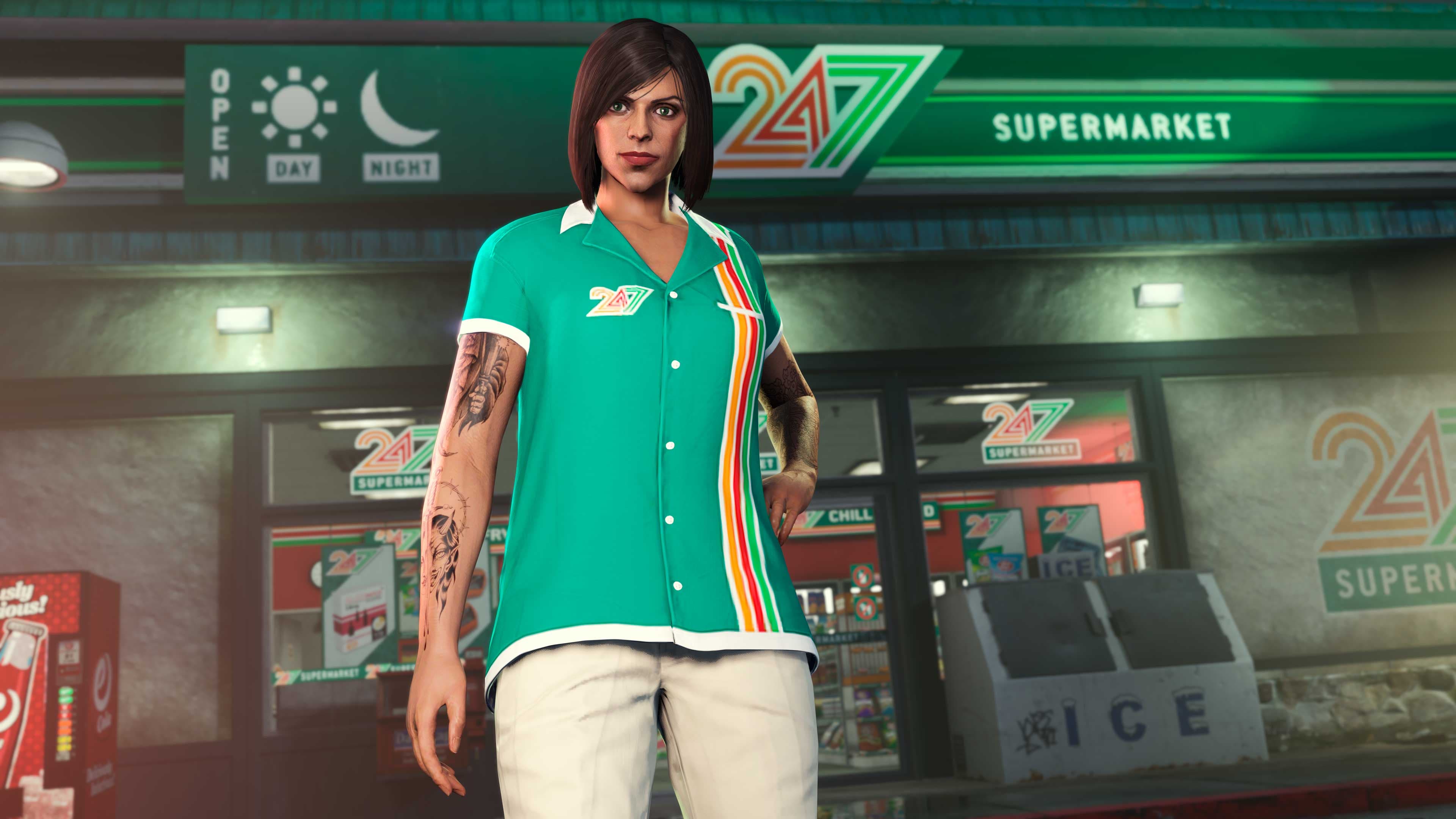Green 247 Shirt and Khaki 247 Chino Pants in GTA Online