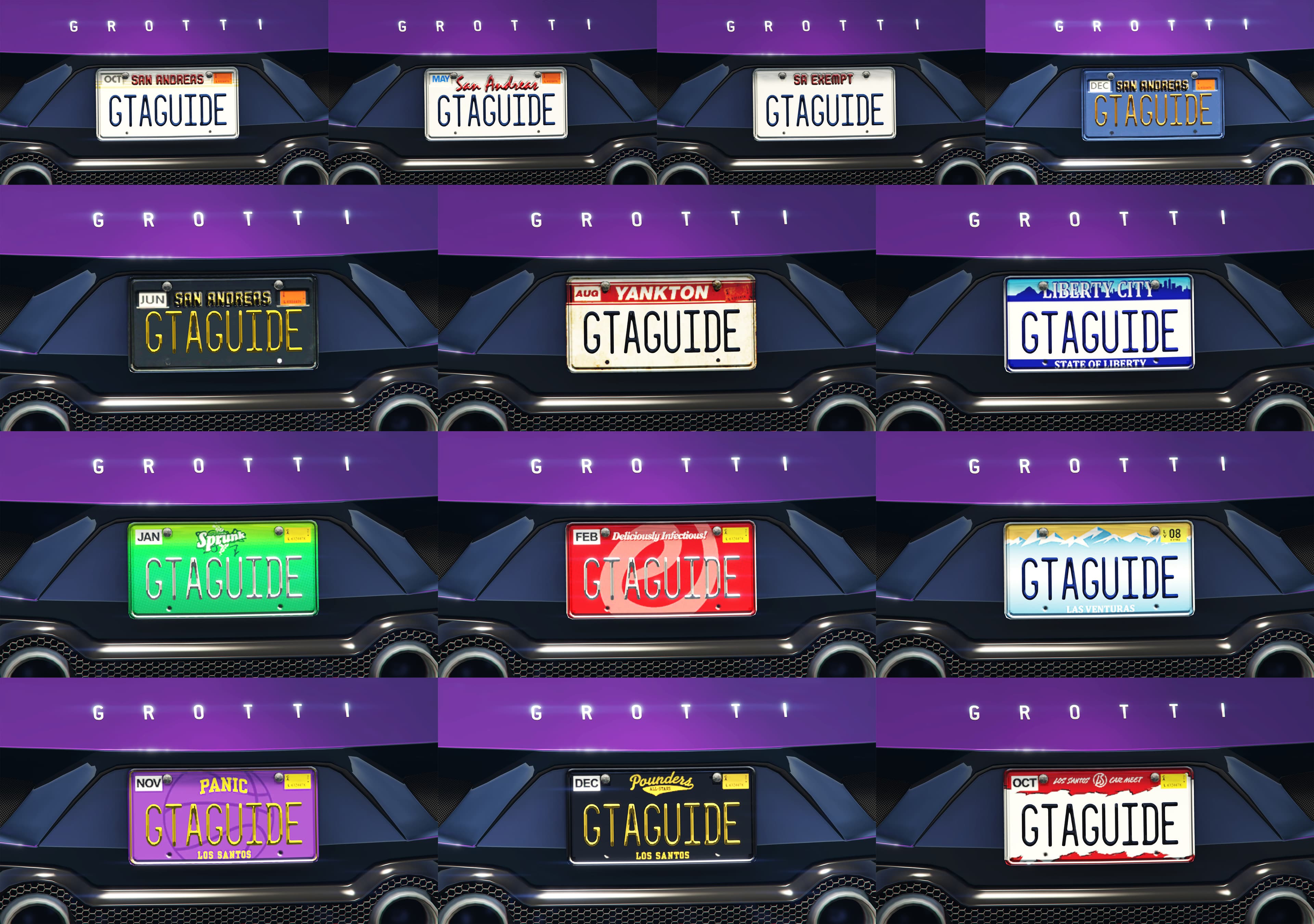 All license plates in GTA Online