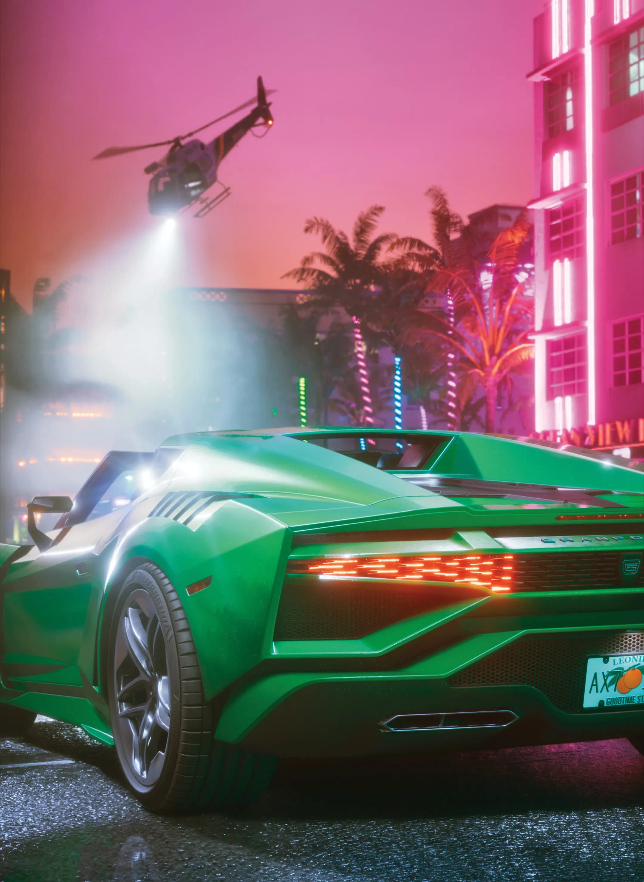 GTA 6, Official, Artwork, Vice City, sports car, police helicopter, Bloomberg Businessweek