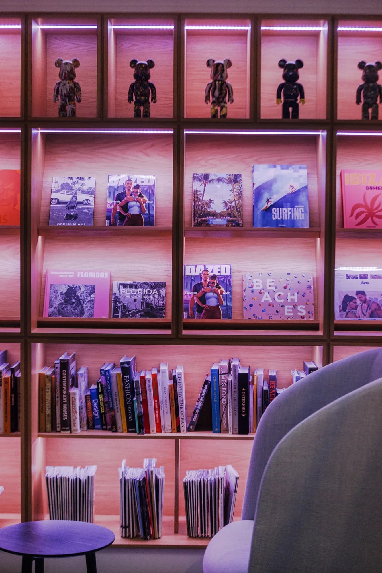 Rockstar North, office, Edinburgh, interior, shelf with figures and magazines