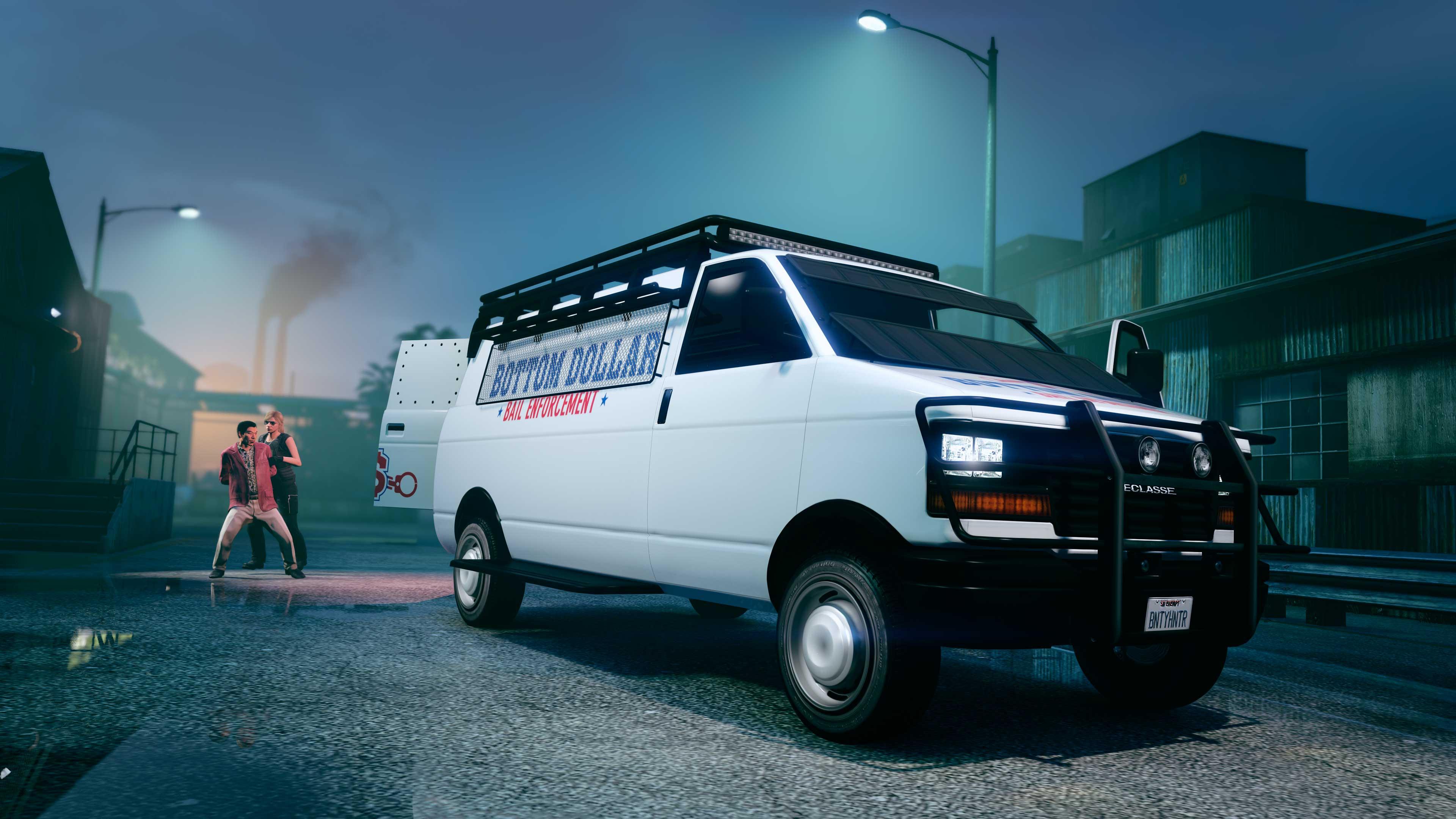 Bottom Dollar-branded Bail Enforcement van bounty hunters van gta online